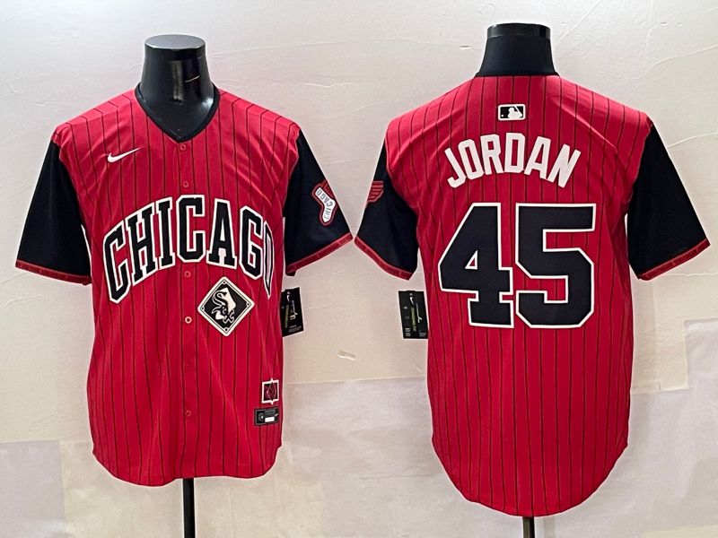 Men Chicago White Sox #45 Jordan Red Stripe Joint Name 2025 Nike MLB Jersey style 8